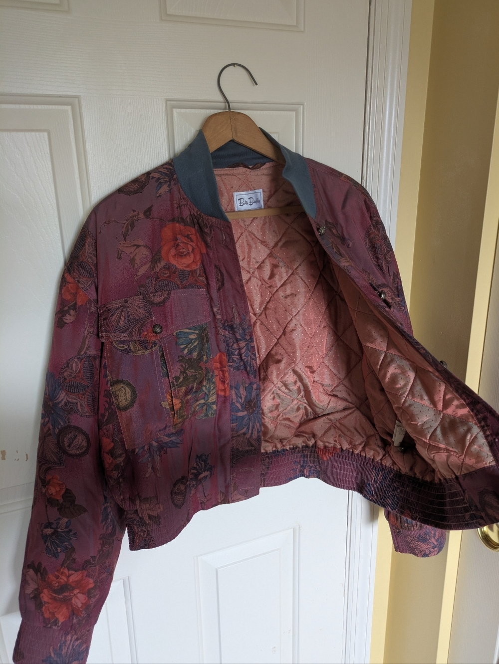 Vintage Floral Mauve Quilted Bomber Jacket